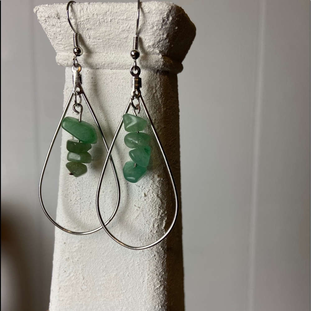 green stone hoop handmade earrings